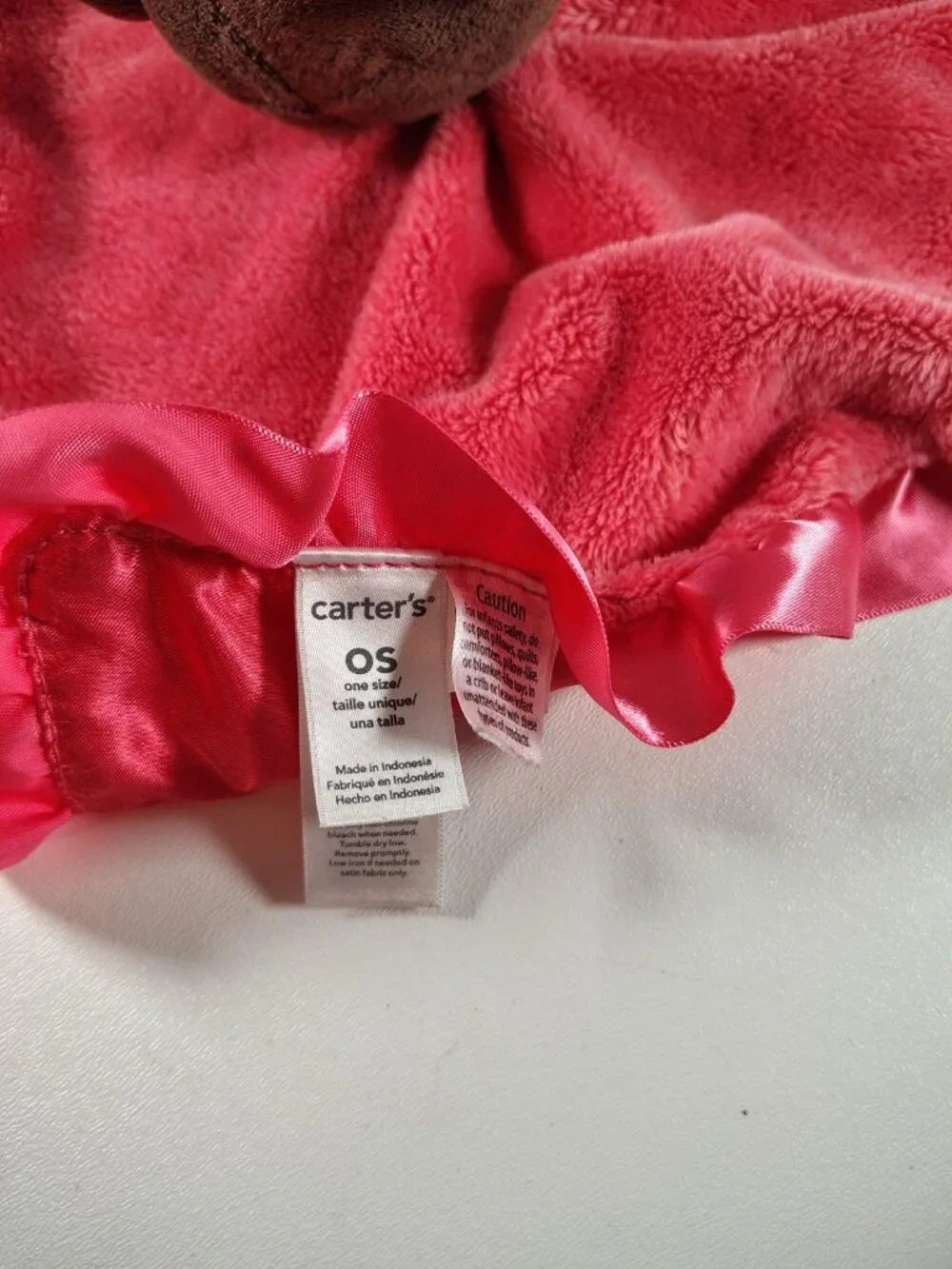 Carters Pink Doll Lovey Brown Hair Girl Satin Security Blanket Rattle Brunette